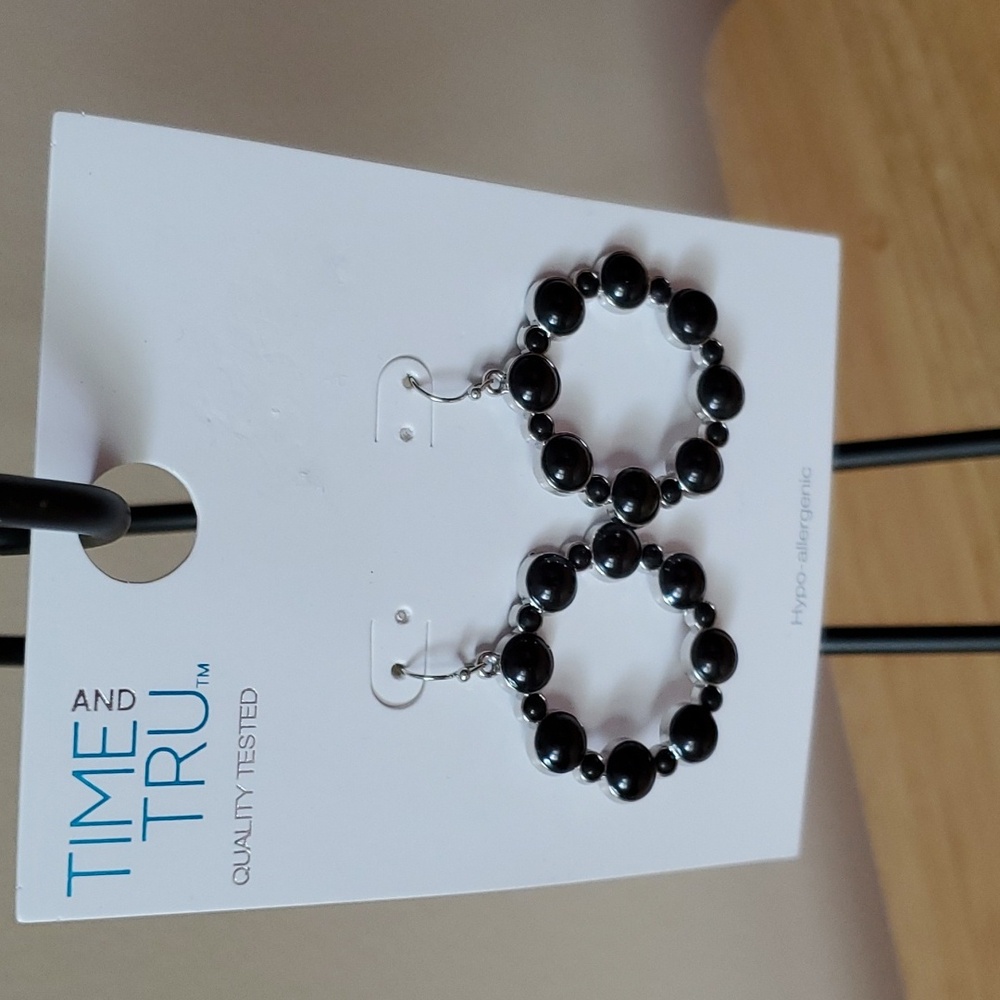 Time And Tru Black Stone Pierced Earrings